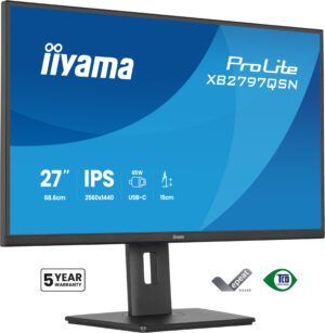 iiyama ProLite XB2797QSN-B1 - LED-skærm - 27"" - 2560 x 1440 QHD @ 75 Hz - IPS - 350 cd/m² - 1000:1 - 1 ms - HDMI, DisplayPort, USB-C - højtalere - sort, mat