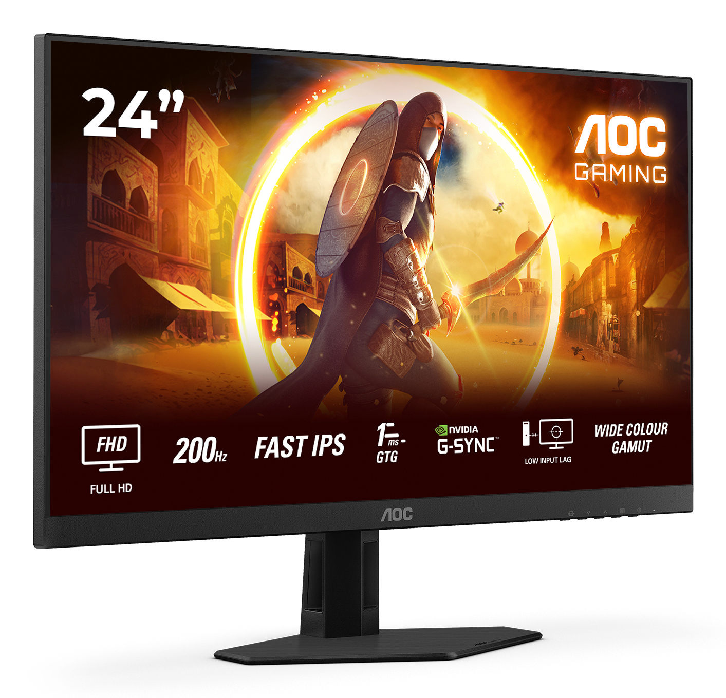 AOC Gaming 24G4HRE - LED-skærm - gaming - 24"" (23.8"" til at se) - 1920 x 1080 Full HD (1080p) @ 200 Hz - Fast IPS - 300 cd/m² - HDR10 - 0.5 ms - 2xHDMI, DisplayPort - højtalere - Billede 2