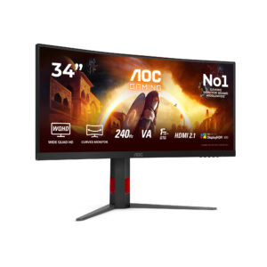 AOC Gaming CU34G4Z - LED-skærm - gaming - kurvet - 34"" - 3440 x 1440 WQHD @ 240 Hz - Fast VA - 450 cd/m² - 2500:1 - DisplayHDR 400 - 0.5 ms - 2xHDMI, DisplayPort - sort, rød - Billede 2