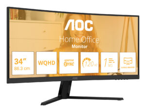 AOC Basic-line CU34B3E - B3 Series - LED-skærm - kurvet - 34"" - 3440 x 1440 WQHD @ 120 Hz - VA - 300 cd/m² - 3500:1 - HDR10 - 1 ms - HDMI, DisplayPort - sort - Billede 2