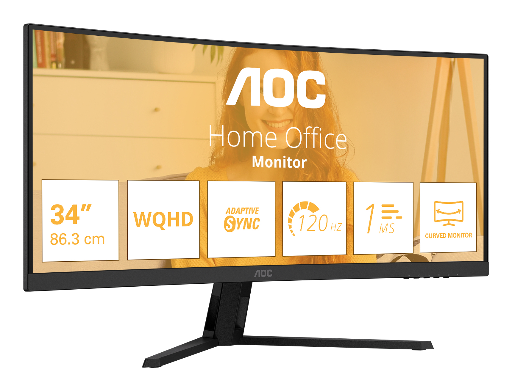 AOC Basic-line CU34B3E - B3 Series - LED-skærm - kurvet - 34"" - 3440 x 1440 WQHD @ 120 Hz - VA - 300 cd/m² - 3500:1 - HDR10 - 1 ms - HDMI, DisplayPort - sort - Billede 2