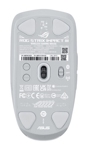 ASUS ROG Strix Impact III Wireless - Mus - højre- og venstrehåndet - optisk - trådløs - 2.4 GHz, Bluetooth 5.1 - USB ROG Omni trådløs modtager - månelyshvid - Billede 2