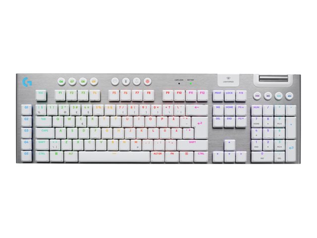 Logitech G G915 X - Tastatur - gaming, LIGHTSPEED - full size - bagbelyst - trådløs - Bluetooth, 2.4 GHz, USB-C - hvid