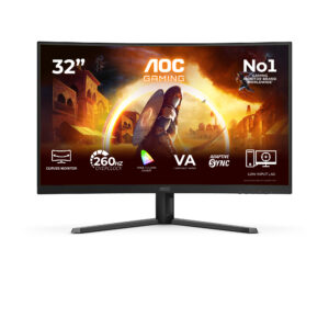 AOC Gaming C32G42ZE - G4 Series - LED-skærm - gaming - kurvet - 32"" (31.5"" til at se) - 1920 x 1080 Full HD @ 240 Hz - VA - 300 cd/m² - 3500:1 - HDR10 - 0.3 ms - HDMI, DisplayPort - sort, rød