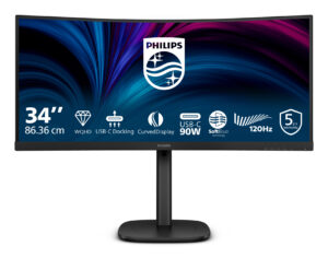 Philips 34B2U3600C - 3000 Series - LED-skærm - kurvet - 34"" - 3440 x 1440 WQHD @ 120 Hz - VA - 3500:1 - HDMI, DisplayPort, USB-C - højtalere - sort med tekstur