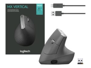 Logitech MX Vertical - Lodret mus - ergonomisk - optisk - 6 knapper - trådløs, kablet - Bluetooth, 2.4 GHz - trådløs modtager (USB) - grafit - Billede 5