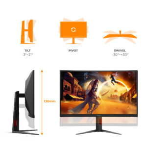 AOC Gaming C27G4Z2 - G4 Series - LED-skærm - gaming - kurvet - 27"" - 1920 x 1080 Full HD @ 260 Hz - VA - 300 cd/m² - 3000:1 - HDR10 - 0.3 ms - 2xHDMI, DisplayPort - sort, rød - Billede 3