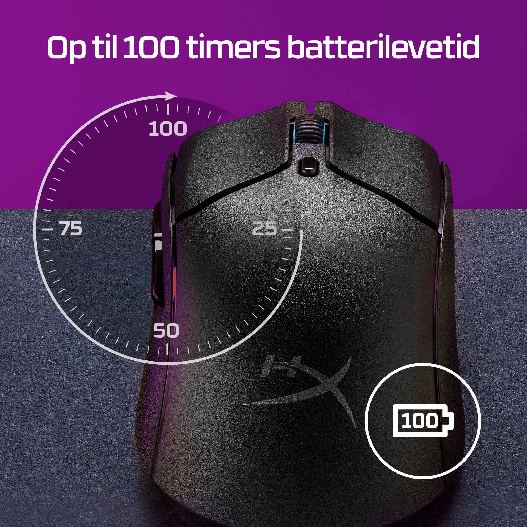 HyperX Pulsefire Haste 2 - Mus - optisk - 6 knapper - trådløs, kablet - 2.4 GHz, Bluetooth 5.0 - trådløs modtager (USB) - hvid - Billede 4