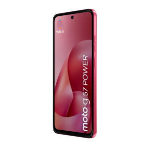 Motorola moto g57 power . Skærm diagonal: 17,1 cm (6.72""), Skærmopløsning: 2400 x 1080 pixel. Processorserie: Snapdragon, Processormodel: 6s Gen 4. RAM kapacitet: 12 GB, RAM-type: LPDDR4X, Intern lagerkapacitet: 256 GB. Bagerste kamera opløsning (numerisk): 50 MP, Bagkamera type: Dobbelt kamera. SIM-korts kapacitet: Dual SIM. Operativsystem installeret: Android 16.0. Batterikapacitet: 7000 mAh. Produktfarve: Lyserød. Vægt: 210,6 g - Billede 5