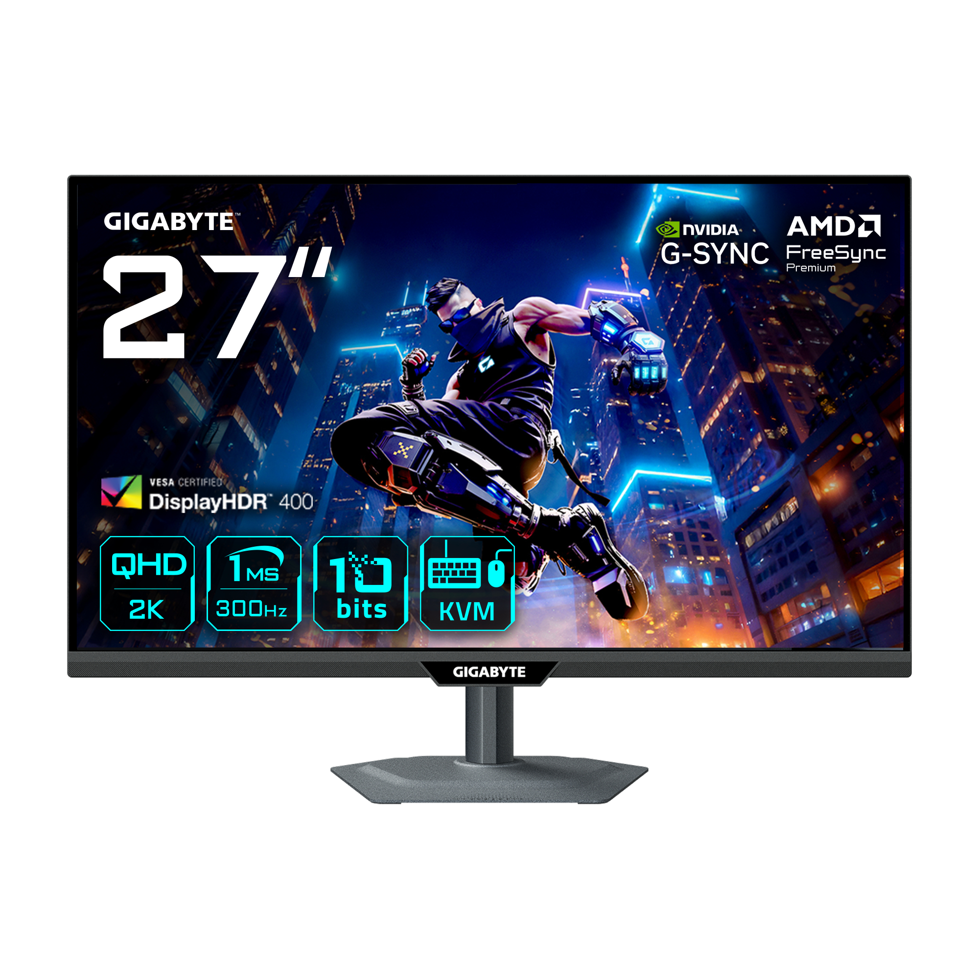 Gigabyte M27Q3 - LED-skærm - gaming - 27"" - 2560 x 1440 QHD @ 300 Hz - SS IPS - 400 cd/m² - 1000:1 - DisplayHDR 400 - 1 ms - HDMI, DisplayPort, USB-C - Billede 2