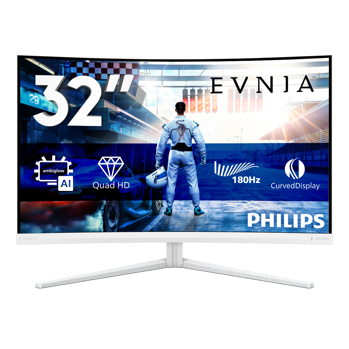 Philips Evnia 5000 32M2C5501 - LED-skærm - gaming - kurvet - 32"" (31.5"" til at se) - 2560 x 1440 QHD @ 180 Hz - Fast VA - 3500:1 - HDR10 - 0.5 ms - 2xHDMI, DisplayPort - hvid - Billede 2