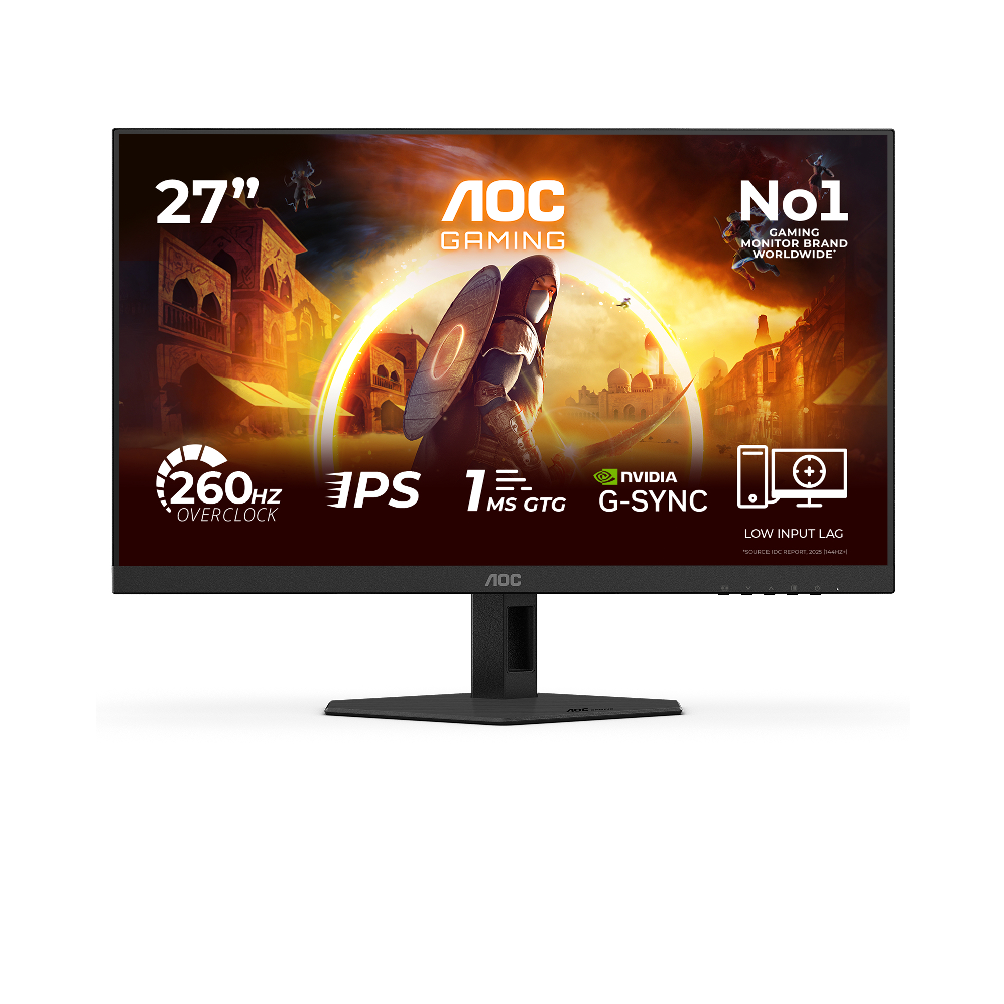 AOC Gaming 27G4ZRE - LED-skærm - gaming - 27"" - 1920 x 1080 Full HD (1080p) @ 240 Hz - Fast IPS - 1000:1 - HDR10 - 0.3 ms - 2xHDMI, DisplayPort - sort, rød
