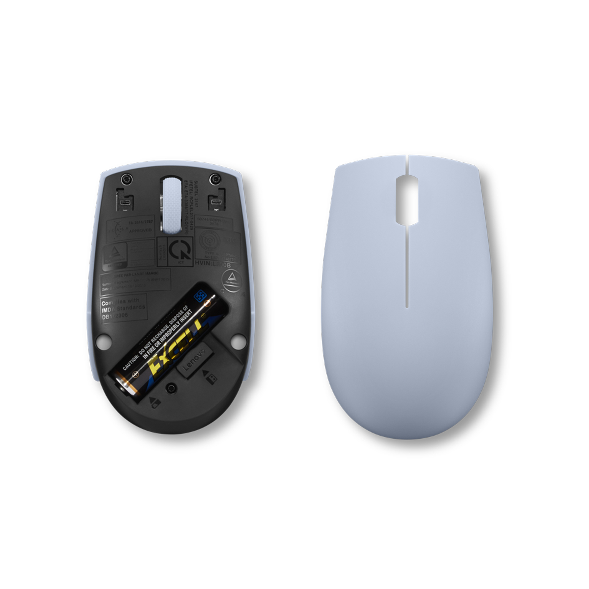 Lenovo 300 Wireless Compact - Mus - med batteri - optisk - 3 knapper - trådløs - 2.4 GHz - trådløs modtager (USB) - frostblå - blister - Billede 4