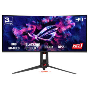 ASUS ROG Swift PG34WCDN - OLED-monitor - gaming - kurvet - USB - 34"" (33.94"" til at se) - 3440 x 1440 @ 360 Hz - 450 cd/m² - 1500000:1 - DisplayHDR 500 True Black - 0.03 ms - 2xHDMI, DisplayPort, USB-C - mørkegrå