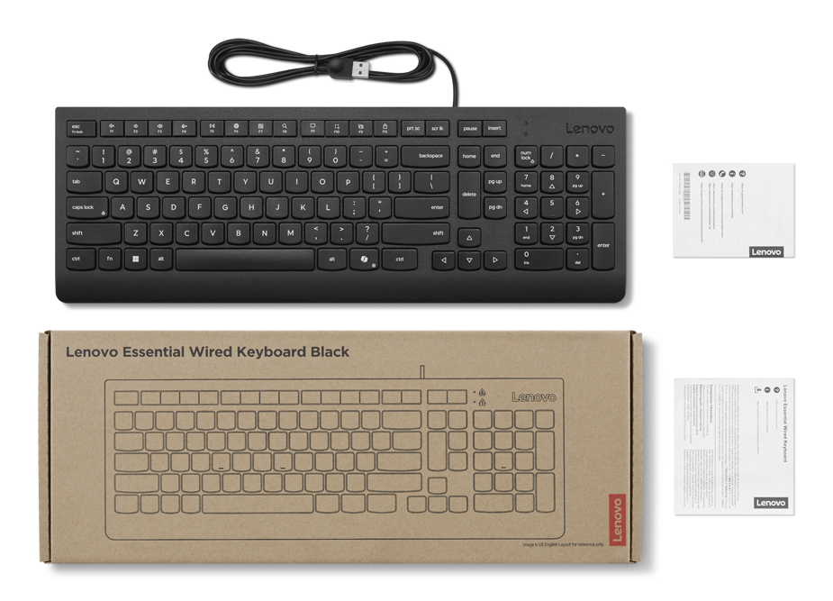 Lenovo Essential - Tastatur - USB - QWERTY - Nordisk - sort - brun kasse - Billede 3