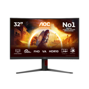 AOC Gaming C32G4Z - LED-skærm - gaming - kurvet - 32"" (31.5"" til at se) - 1920 x 1080 Full HD (1080p) @ 240 Hz - VA - 3500:1 - HDR10 - 0.3 ms - HDMI, DisplayPort - højtalere - sort, rød