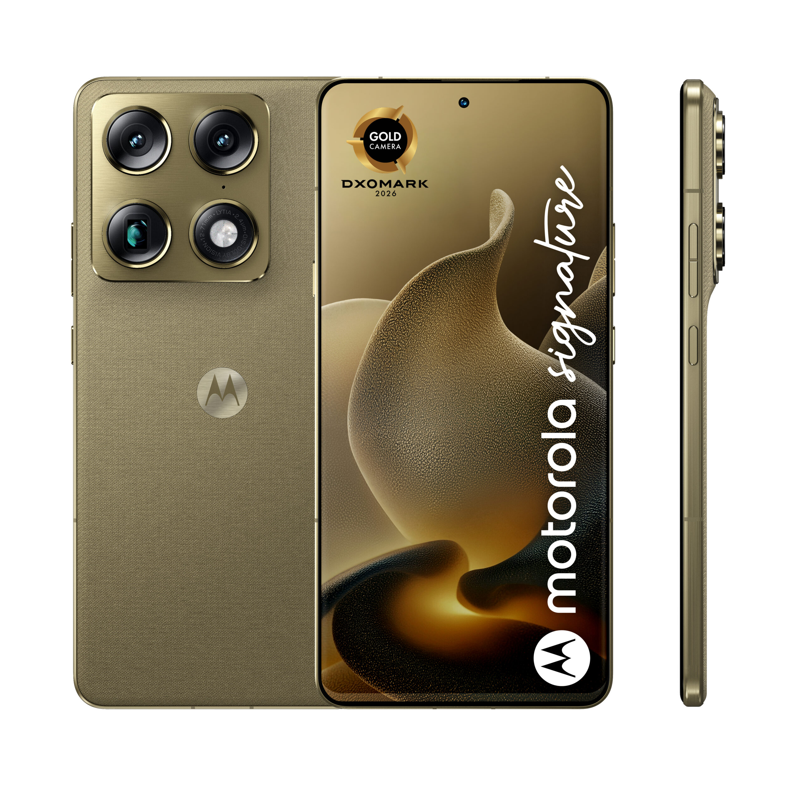 Motorola signature - 5G smartphone - dual-SIM - RAM 16 GB / Intern hukommelse 512 GB - OLED display - 6.78"" - 2780 x 1264 pixels (165 Hz) - 3x bagkamera 50 MP, 50 MP, 50 MP - front camera 50 MP - pantone martini oliven - Billede 2