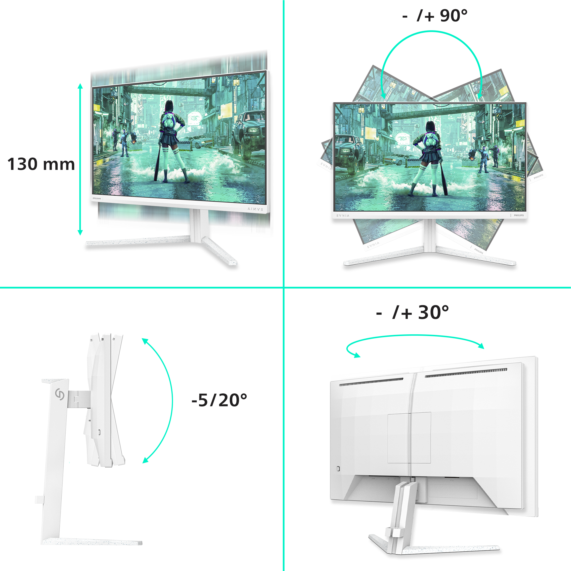 Philips Evnia 3000 24M2N3201P/00 computerskærm 60,5 cm (23.8") 1920 x 1080 pixel Fuld HD LCD Hvid - Billede 3