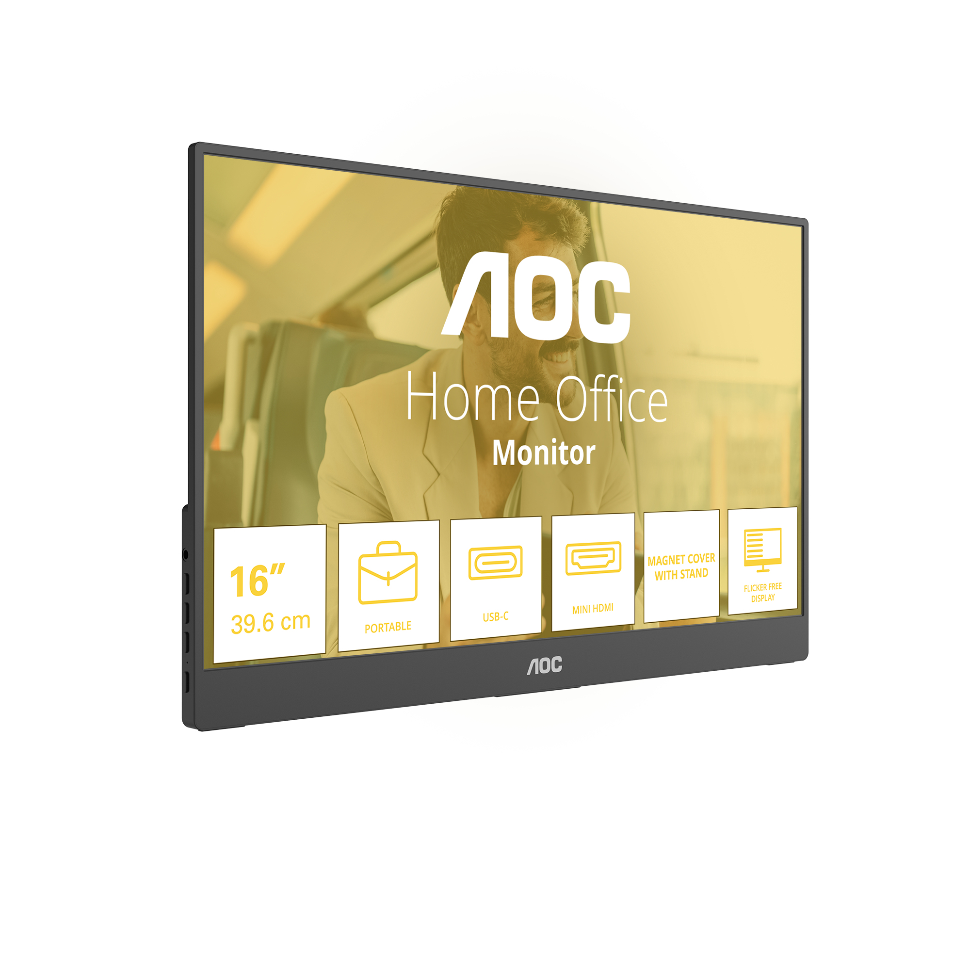 AOC Style-line 16T20E2 - T20 Series - LED-skærm - 16"" (15.6"" til at se) - bærbar - 1920 x 1080 Full HD @ 60 Hz - IPS - 250 cd/m² - 1000:1 - 4 ms - Mini HDMI, 2xUSB-C - højtalere - sort - Billede 2