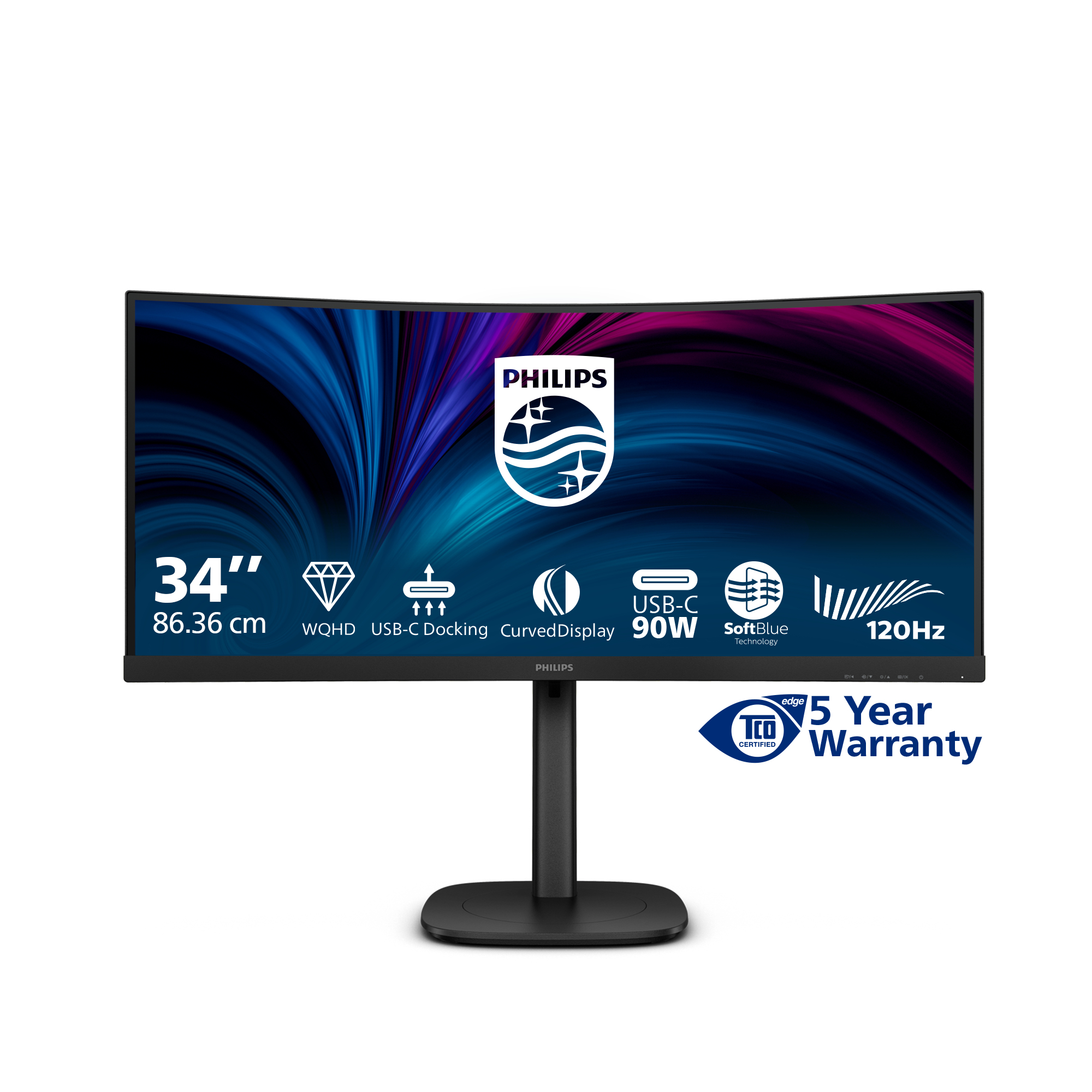 Philips 34B2U3600C - 3000 Series - LED-skærm - kurvet - 34"" - 3440 x 1440 WQHD @ 120 Hz - VA - 3500:1 - HDMI, DisplayPort, USB-C - højtalere - sort med tekstur - Billede 3