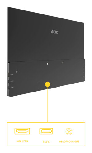AOC Style-line 16T20E2 - T20 Series - LED-skærm - 16"" (15.6"" til at se) - bærbar - 1920 x 1080 Full HD @ 60 Hz - IPS - 250 cd/m² - 1000:1 - 4 ms - Mini HDMI, 2xUSB-C - højtalere - sort - Billede 3