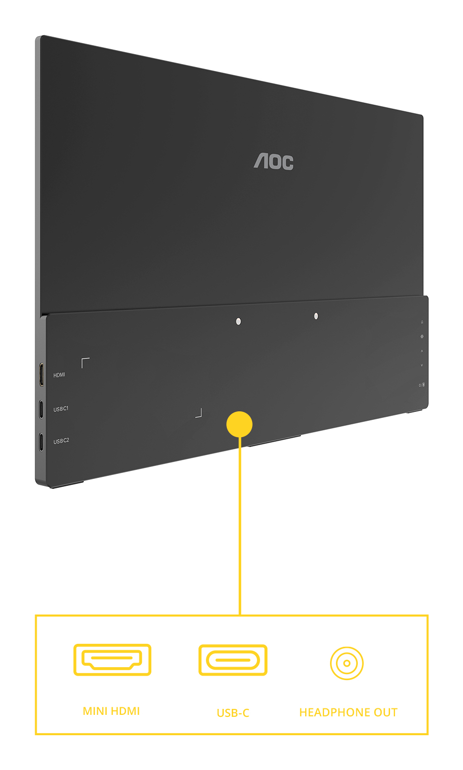 AOC Style-line 16T20E2 - T20 Series - LED-skærm - 16"" (15.6"" til at se) - bærbar - 1920 x 1080 Full HD @ 60 Hz - IPS - 250 cd/m² - 1000:1 - 4 ms - Mini HDMI, 2xUSB-C - højtalere - sort - Billede 3