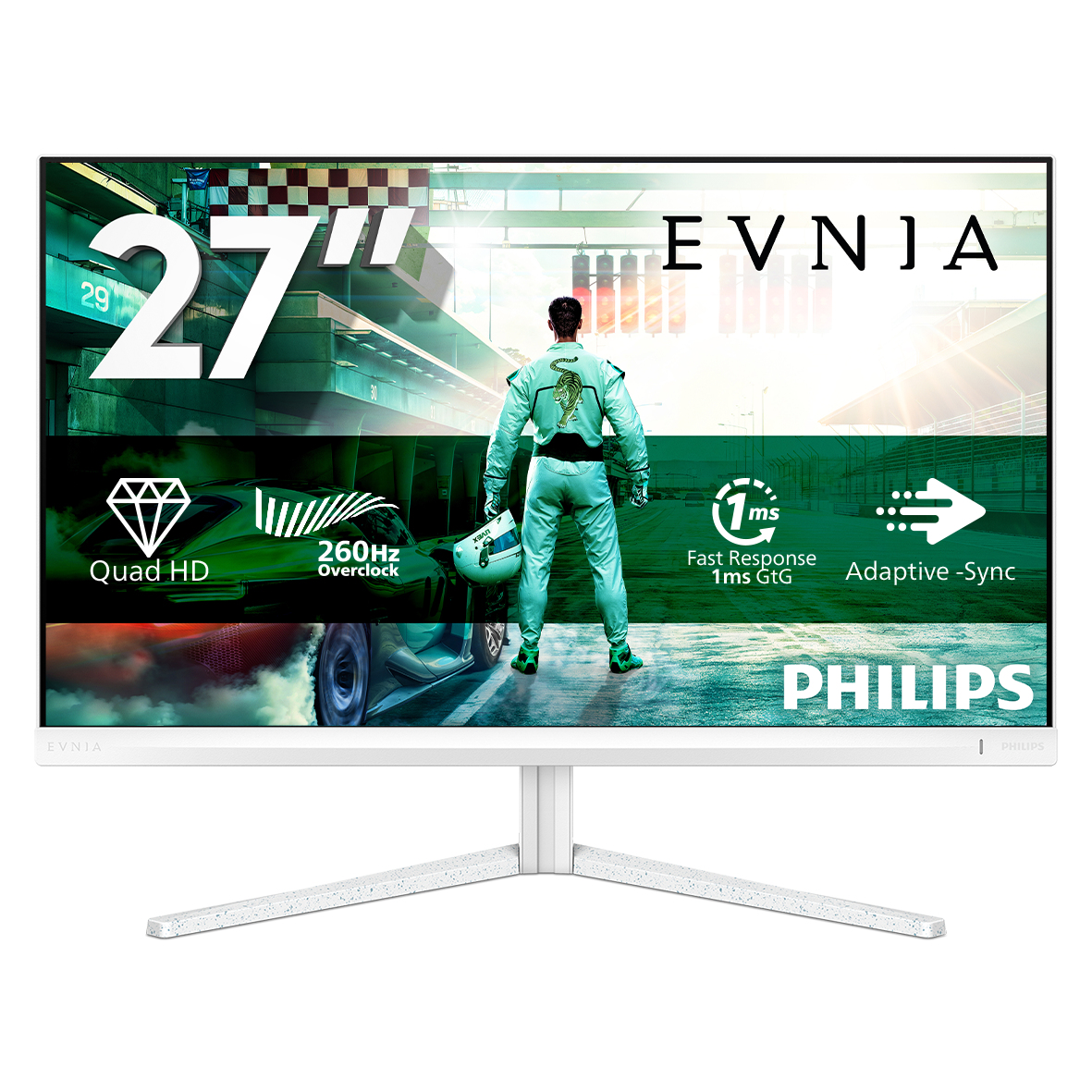 Philips Evnia 3000 27M2N3501PA - LED-skærm - gaming - 27"" - 2560 x 1440 QHD @ 260 Hz - IPS - 1000:1 - HDR10 - 0.3 ms - 2xHDMI, DisplayPort - højtalere - hvid