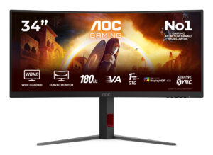 AOC Gaming CU34G4CA - G4 Series - LED-skærm - gaming - kurvet - 34"" - 3440 x 1440 UWQHD @ 180 Hz - Fast VA - 2500:1 - DisplayHDR 400 - 0.5 ms - 2xHDMI, DisplayPort, USB-C - højtalere - sort, rød