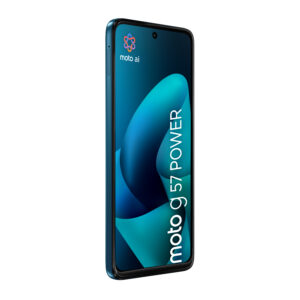 Motorola moto g57 power . Skærm diagonal: 17,1 cm (6.72""), Skærmopløsning: 2400 x 1080 pixel. Processorfrekvens: 2,4 GHz, Processorserie: Snapdragon, Processormodel: 6s Gen 4. RAM kapacitet: 12 GB, RAM-type: LPDDR4X, Intern lagerkapacitet: 256 GB. Bagerste kamera opløsning (numerisk): 50 MP, Bagkamera type: Dobbelt kamera. SIM-korts kapacitet: Dual SIM. Operativsystem installeret: Android 16.0. Batterikapacitet: 7000 mAh. Produktfarve: Blå. Vægt: 210,6 g - Billede 4