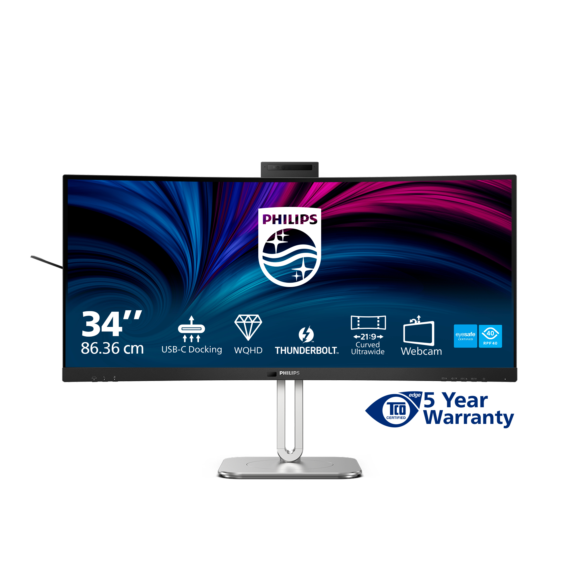 Philips 34B2U6603CH - 6000 Series - LED-skærm - kurvet - 34"" - 3440 x 1440 WQHD @ 120 Hz - VA - 550 cd/m² - 4000:1 - DisplayHDR 400 - 4 ms - Thunderbolt 4, 2xHDMI, DisplayPort - højtalere - brunsort - Billede 3