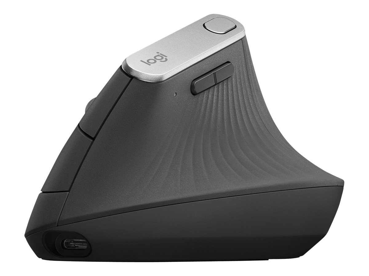 Logitech MX Vertical - Lodret mus - ergonomisk - optisk - 6 knapper - trådløs, kablet - Bluetooth, 2.4 GHz - trådløs modtager (USB) - grafit