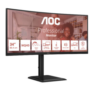 AOC CU34E4CV - LED-skærm - kurvet - USB - 34"" - 3440 x 1440 UWQHD @ 120 Hz - VA - 3500:1 - HDR10 - 4 ms - 2xHDMI, DisplayPort, USB-C - højtalere - sort - Billede 3