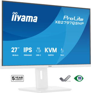 iiyama ProLite XB2797QSNP-W1 - LCD-skærm - 27"" - 2560 x 1440 QHD @ 75 Hz - IPS - 350 cd/m² - 1000:1 - 1 ms - HDMI, DisplayPort, USB-C - højtalere - hvid, mat