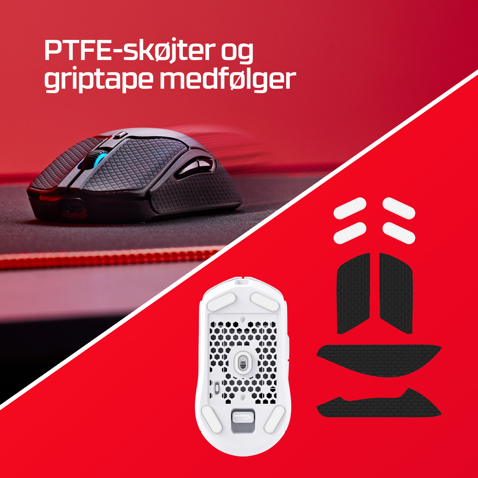 HyperX Pulsefire Haste 2 - Mus - optisk - 6 knapper - trådløs, kablet - 2.4 GHz, Bluetooth 5.0 - trådløs modtager (USB) - hvid - Billede 3