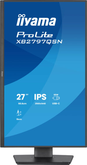 iiyama ProLite XB2797QSN-B1 - LED-skærm - 27"" - 2560 x 1440 QHD @ 75 Hz - IPS - 350 cd/m² - 1000:1 - 1 ms - HDMI, DisplayPort, USB-C - højtalere - sort, mat - Billede 3