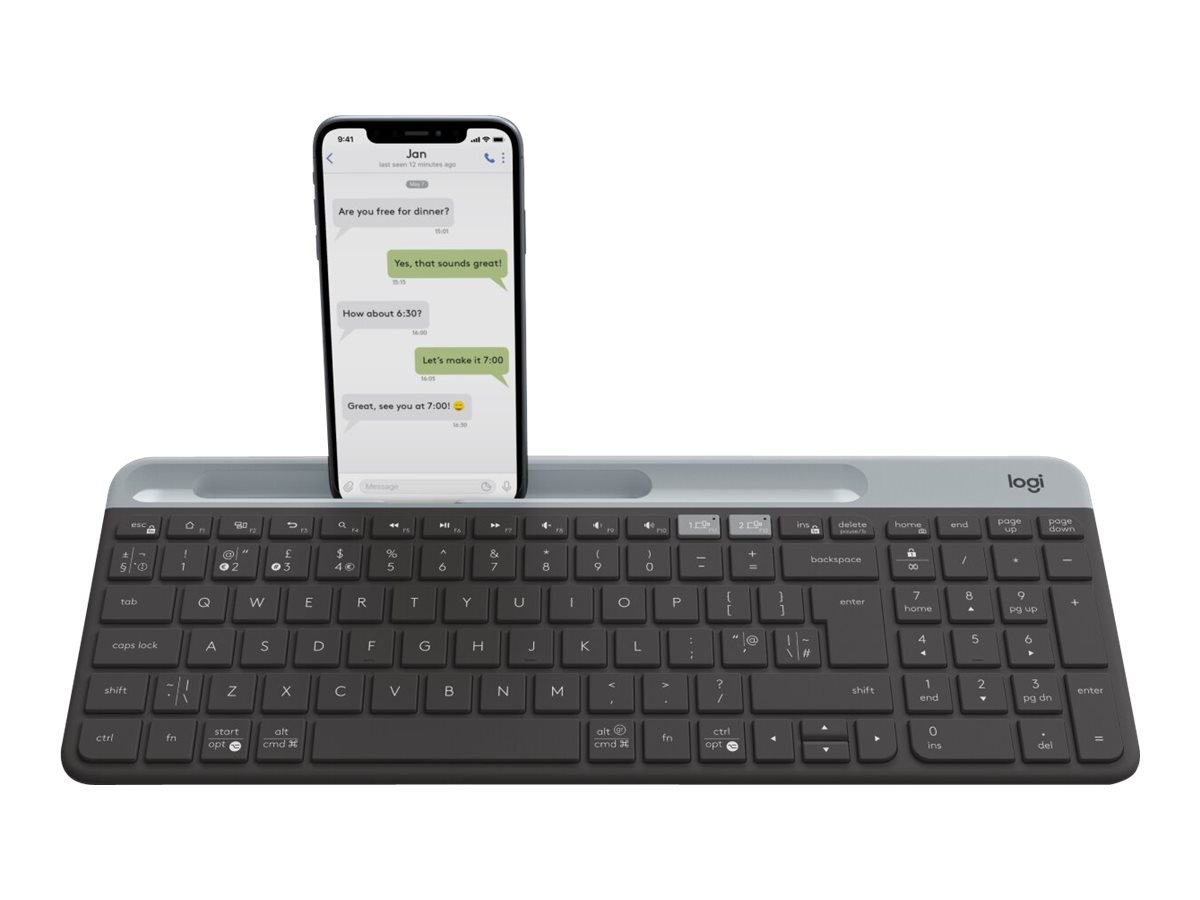 Logitech Slim Multi-Device K580 - Tastatur - trådløs - Bluetooth, 2.4 GHz - Pan Nordic - grafit - Billede 2