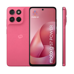 Motorola moto g57 power . Skærm diagonal: 17,1 cm (6.72""), Skærmopløsning: 2400 x 1080 pixel. Processorserie: Snapdragon, Processormodel: 6s Gen 4. RAM kapacitet: 12 GB, RAM-type: LPDDR4X, Intern lagerkapacitet: 256 GB. Bagerste kamera opløsning (numerisk): 50 MP, Bagkamera type: Dobbelt kamera. SIM-korts kapacitet: Dual SIM. Operativsystem installeret: Android 16.0. Batterikapacitet: 7000 mAh. Produktfarve: Lyserød. Vægt: 210,6 g - Billede 2