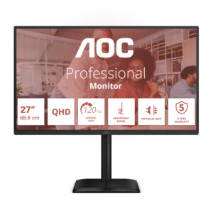 AOC Q27E4U - LED-skærm - 27"" - 2560 x 1440 QHD @ 120 Hz - IPS - 250 cd/m² - 1500:1 - 4 ms - HDMI, DisplayPort - højtalere - sort