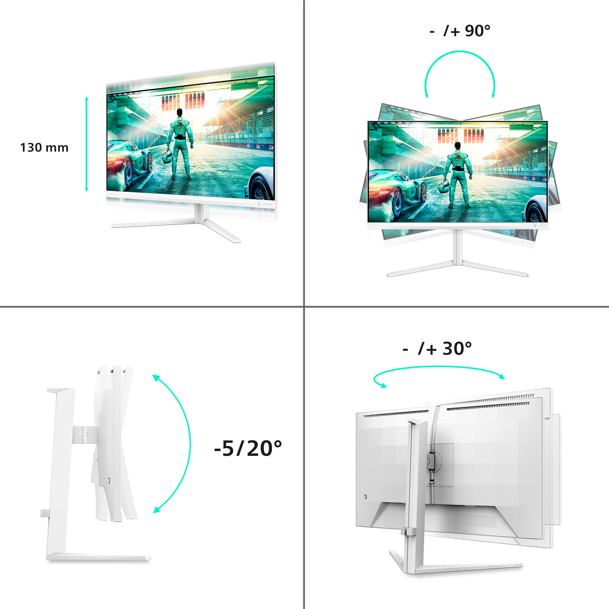 Philips Evnia 3000 27M2N3501PA - LED-skærm - gaming - 27"" - 2560 x 1440 QHD @ 260 Hz - IPS - 1000:1 - HDR10 - 0.3 ms - 2xHDMI, DisplayPort - højtalere - hvid - Billede 2