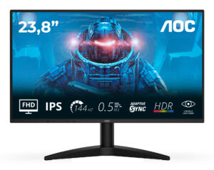 AOC 24B36X - LED-skærm - 24"" (23.8"" til at se) - 1920 x 1080 Full HD (1080p) @ 144 kHz - IPS - 1500:1 - HDR10 - 0.5 ms - HDMI, DisplayPort - sort