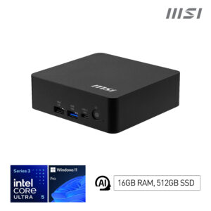 MSI Cubi NUC AI+ 3MG 004EU - Copilot+ PC - mini PC Core Ultra 5 322 / op til 4.4 GHz - RAM 16 GB - SSD 512 GB - NVMe - Intel Graphics - IEEE 802.11ax (Wi-Fi 6), IEEE 802.11be (Wi-Fi 7), Bluetooth 5.4 - Win 11 Pro - skærm: ingen - sort