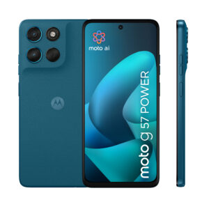 Motorola moto g57 power . Skærm diagonal: 17,1 cm (6.72""), Skærmopløsning: 2400 x 1080 pixel. Processorfrekvens: 2,4 GHz, Processorserie: Snapdragon, Processormodel: 6s Gen 4. RAM kapacitet: 12 GB, RAM-type: LPDDR4X, Intern lagerkapacitet: 256 GB. Bagerste kamera opløsning (numerisk): 50 MP, Bagkamera type: Dobbelt kamera. SIM-korts kapacitet: Dual SIM. Operativsystem installeret: Android 16.0. Batterikapacitet: 7000 mAh. Produktfarve: Blå. Vægt: 210,6 g - Billede 2