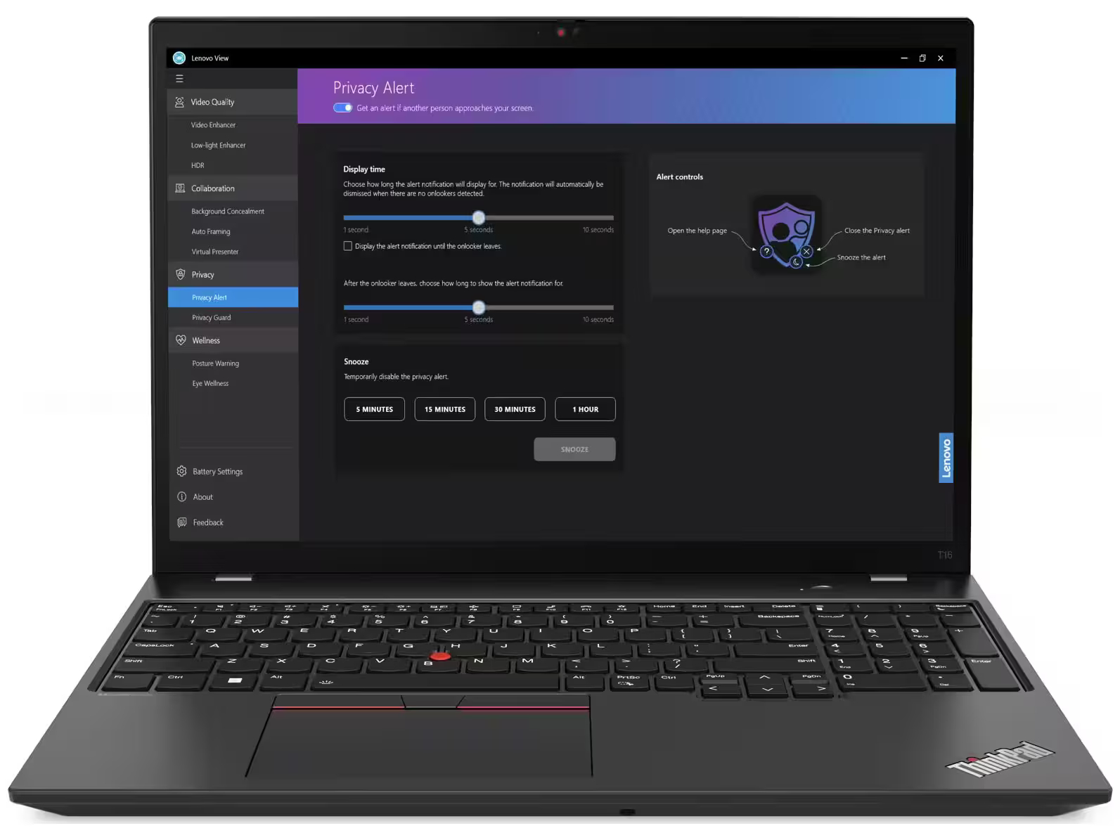 Lenovo ThinkPad T16 Gen 2 21K7 - 180° hængselsdesign - AMD Ryzen 7 Pro - 7840U / op til 5.1 GHz - Win 11 Pro - AMD Radeon 780M Graphics - 16 GB RAM - 512 GB SSD Opal Encryption 2, NVMe - 16"" IPS 1920 x 1200 - Gigabit Ethernet - Wi-Fi 6E, Bluetooth - tordensort - kbd: nordisk (dansk/finsk/norsk/svensk) - Billede 5