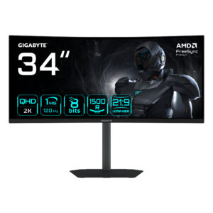 Gigabyte GS34WQCA - LED-skærm - kurvet - 34"" - 3440 x 1440 WQHD @ 120 Hz - SS VA - 300 cd/m² - 3000:1 - HDR10 - 1 ms - 2xHDMI, DisplayPort