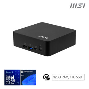 MSI Cubi NUC AI+ 3MG 002EU - Copilot+ PC - mini PC Core Ultra 9 386H / op til 4.9 GHz - RAM 32 GB - SSD 1 TB - NVMe - Intel Graphics - IEEE 802.11ax (Wi-Fi 6), IEEE 802.11be (Wi-Fi 7), Bluetooth 5.4 - Win 11 Pro - skærm: ingen - sort