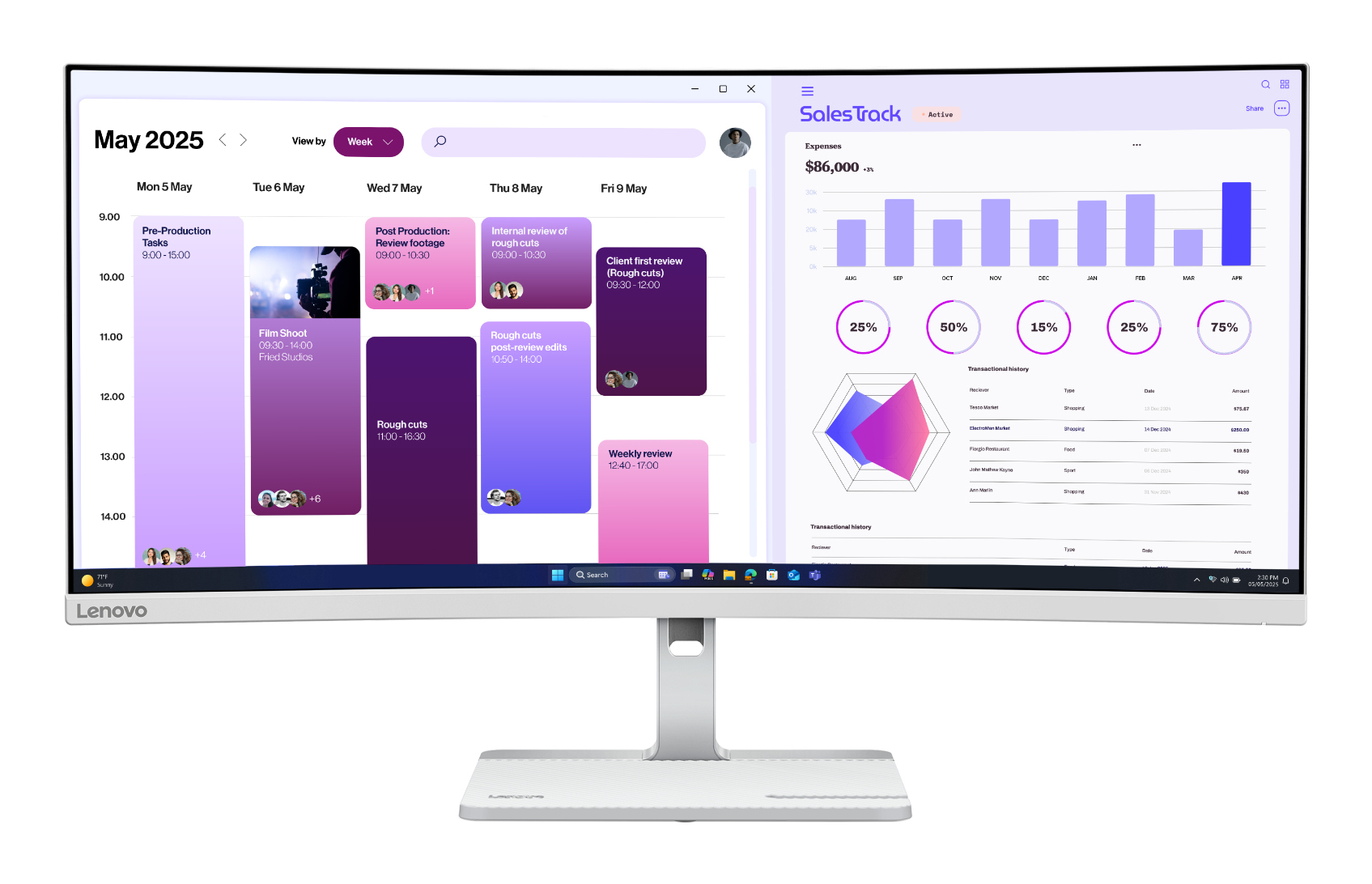 Lenovo L34W-4C - LED-skærm - kurvet - 34"" - 3440 x 1440 @ 120 Hz - VA - 350 cd/m² - 3000:1 - HDR10 - 1 ms - 2xHDMI, DisplayPort - skygrå