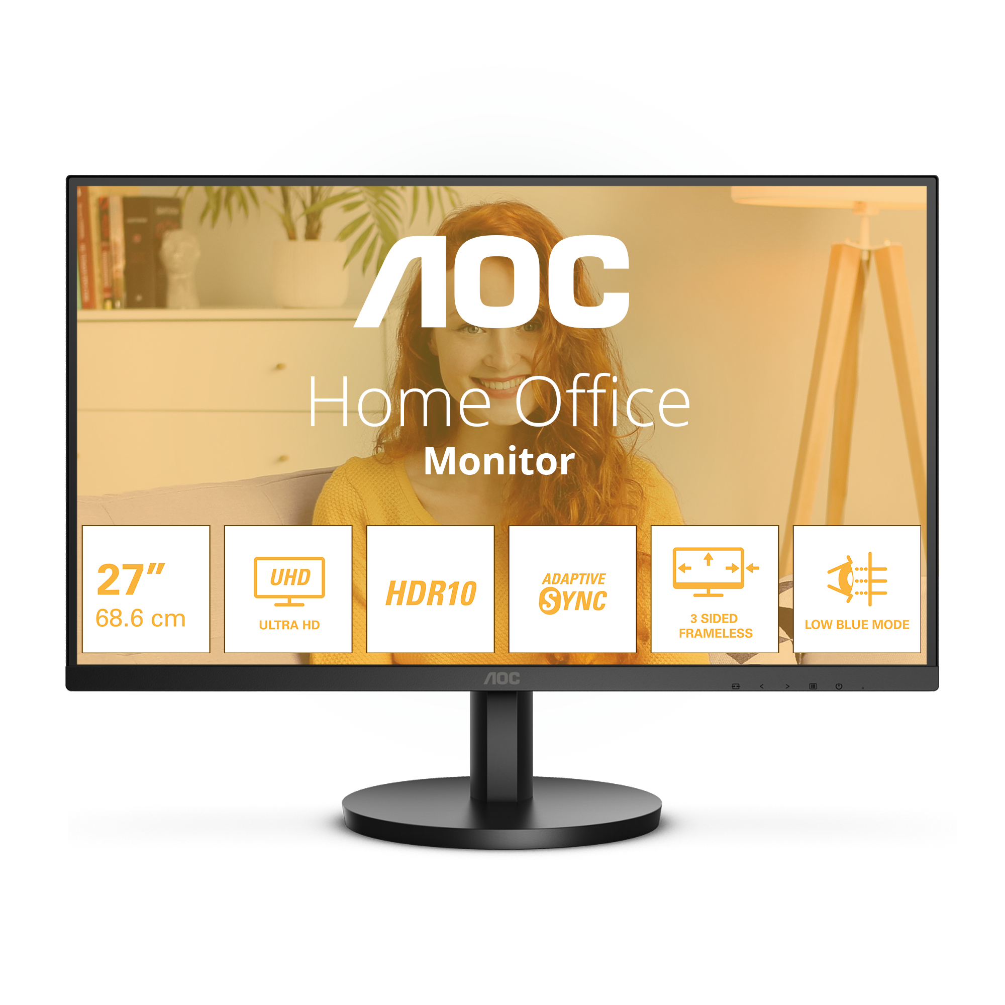 AOC Basic-line U27B3M - B3 Series - LED-skærm - 27"" - 3840 x 2160 4K UHD (2160p) @ 60 Hz - VA - 300 cd/m² - 3500:1 - HDR10 - 4 ms - HDMI, DisplayPort - sort - Billede 2