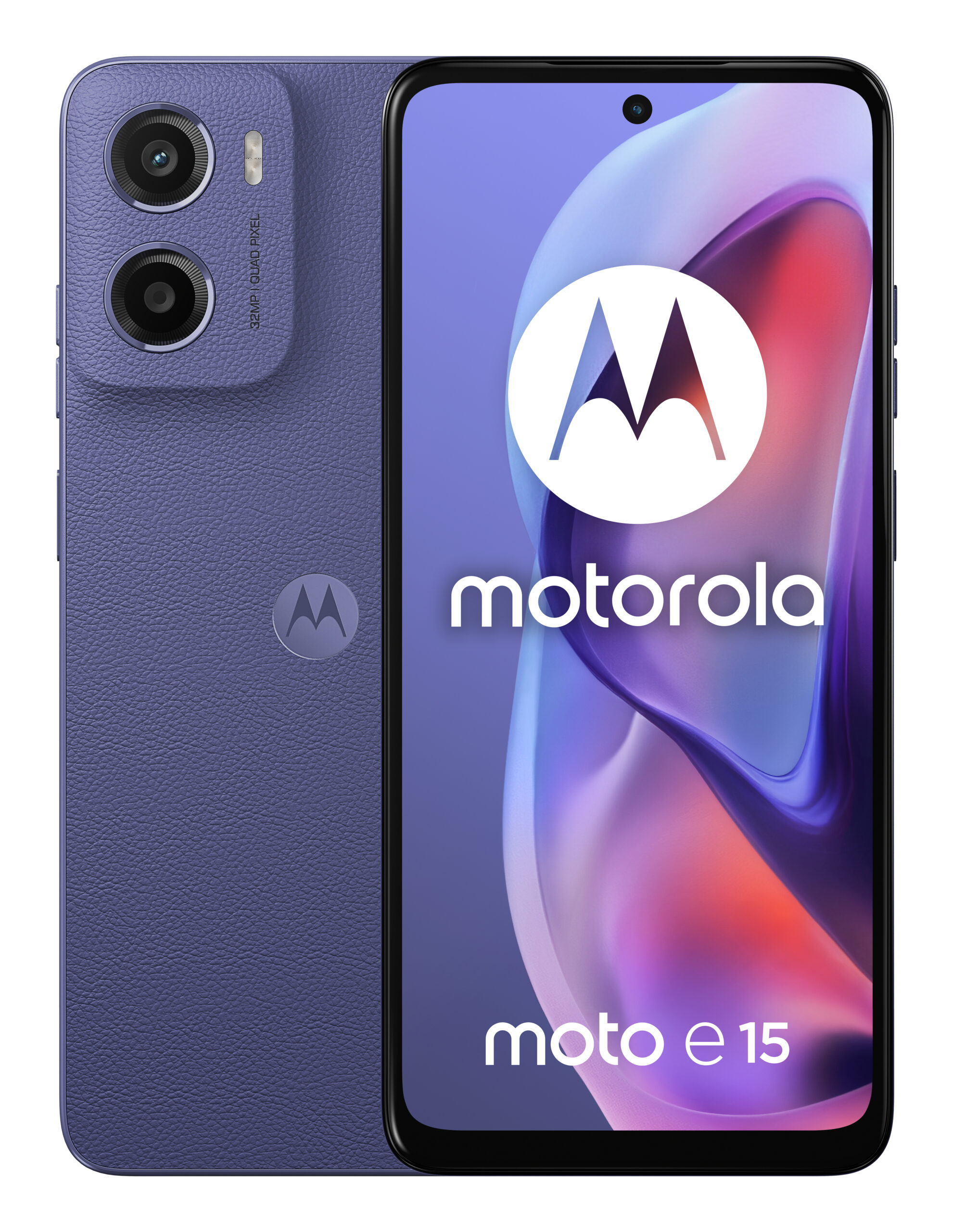 Motorola Moto E15 - 4G smartphone - dual-SIM - RAM 2 GB / Intern hukommelse 64 GB - microSD slot - LCD-skærm - 6.67"" - 1604 x 720 pixels (90 Hz) - rear camera 32 MP - front camera 8 MP - frisk lavendel - Billede 2