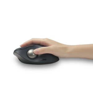Kensington Pro Fit Ergo TB550 Trackball EQ - Styrebold - ergonomisk - optisk - 9 knapper - trådløs - Bluetooth, 2.4 GHz - trådløs modtager (USB) - sort, blå-grå - detailsalg - farveboks - Billede 5