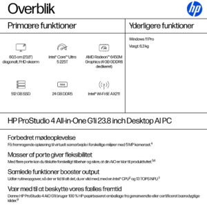 HP ProStudio 4 G1i AI PC - Core Ultra 5 225T | 24 GB RAM | 512 GB SSD | 23.8" Full HD - Billede 3